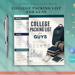 College Packing List for Guys Printable, Dorm Essentials Checklist, College Move In Planner, University Packing Guide PDF