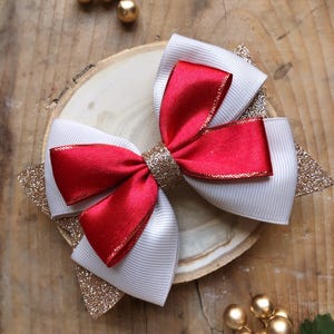 Sparkly Gold And Red Christmas Hair Bow »- Christmas Hair Clip »- Girls Hair Clip »- Hair Accessories