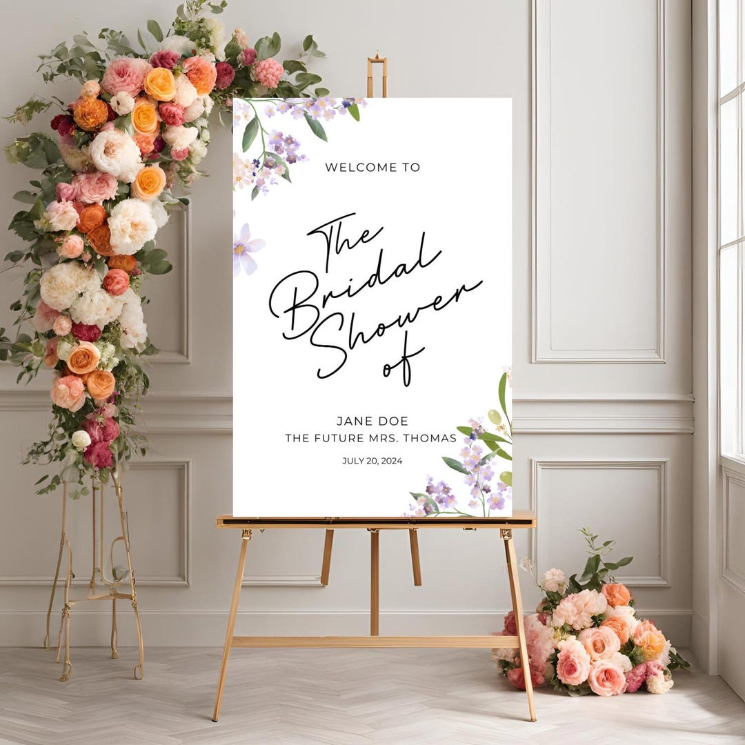 Bridal Shower Welcome Sign | Purple Wildflowers | Minimalist | 20x30 ...