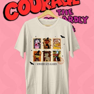 Courage the Cowardly Dog Halloween T-Shirt , Spooky Postcard Edition, Unisex Tee, Scary Cartoon Graphic Top, Vintage Style Horror Shirt
