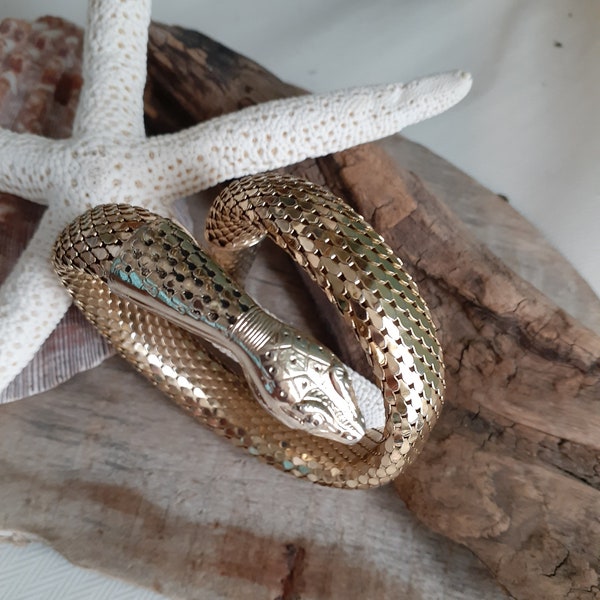 Vintage 1950's Signed Whiting Davis Oro Mesh Gold Serpent Snake Bracelet