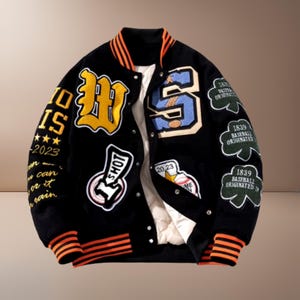 Chaqueta universitaria bordada para hombres y mujeres: abrigo de béisbol de lana cálido, elegante abrigo de invierno estilo hip hop con detalle de letras