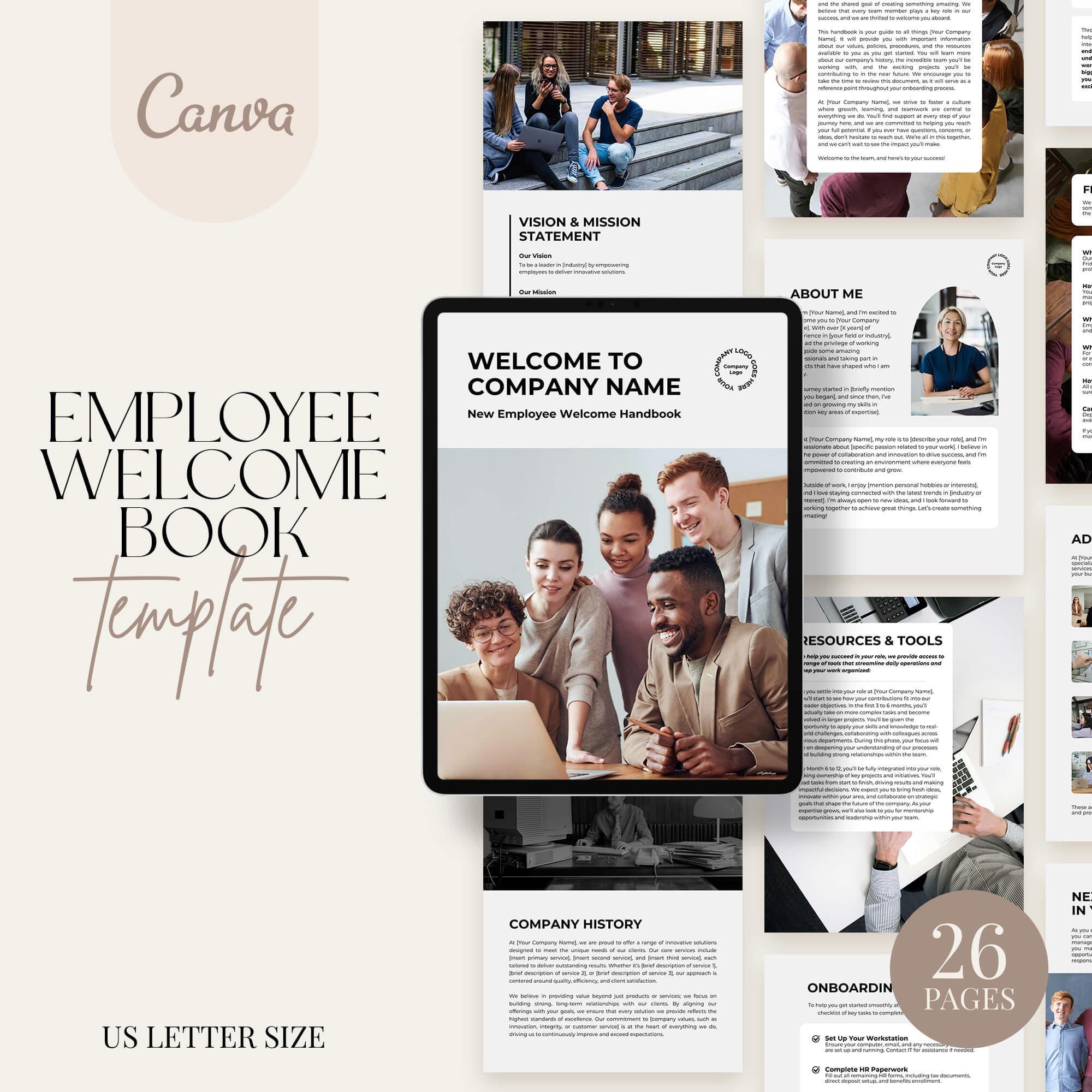 Welcome Booklet Examples Employee Welcome Book Template | Canva Editing Handbook | Minimalist ...