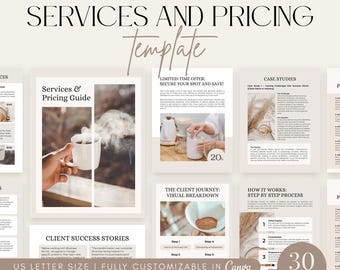 Services and Pricing Template | Coffee Shop Guide | Canva Business Template | Editable Services and Packages | Neutral Colors | Prices Table