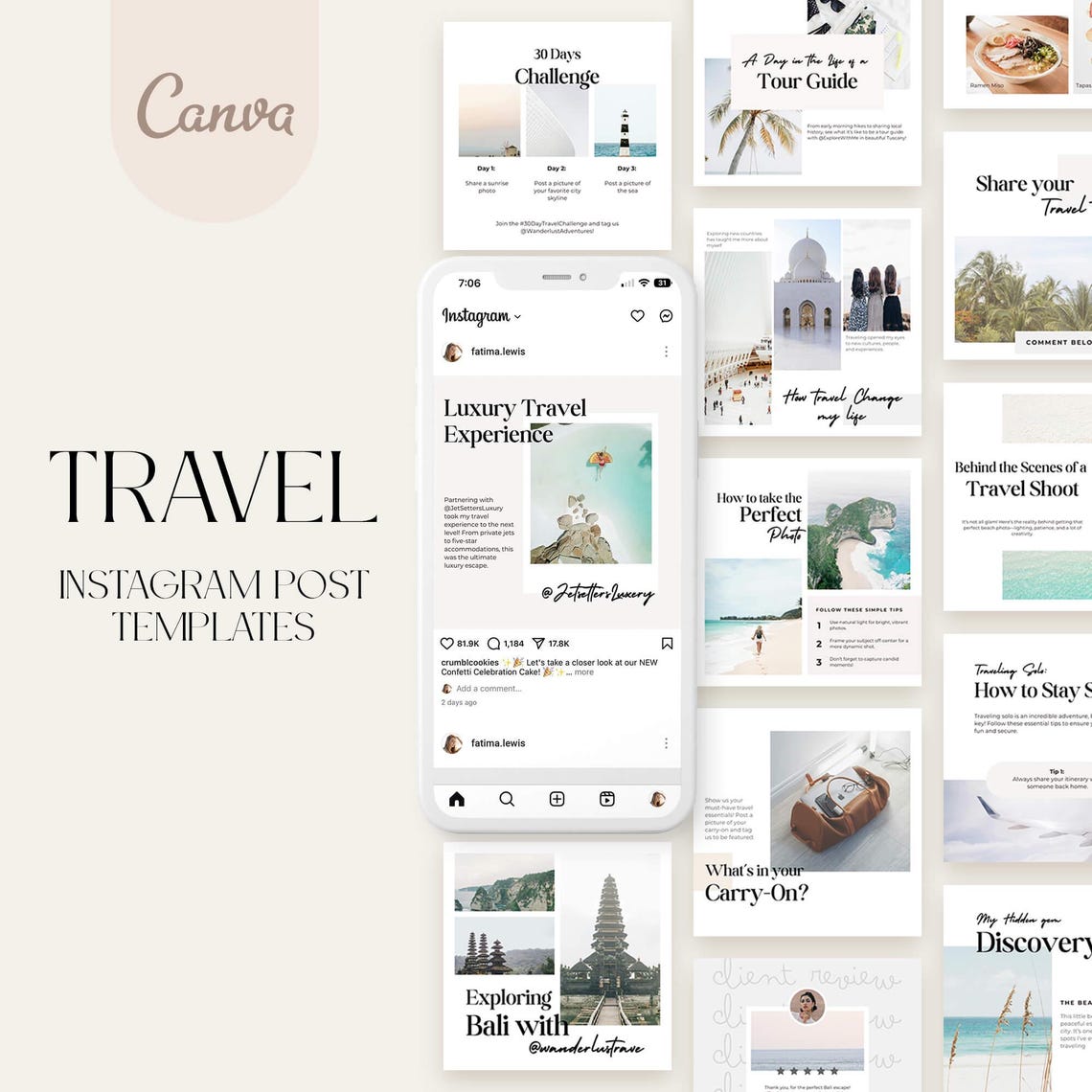 Travel Instagram Post Templates | Vacation Resort Template Travel Canva ...