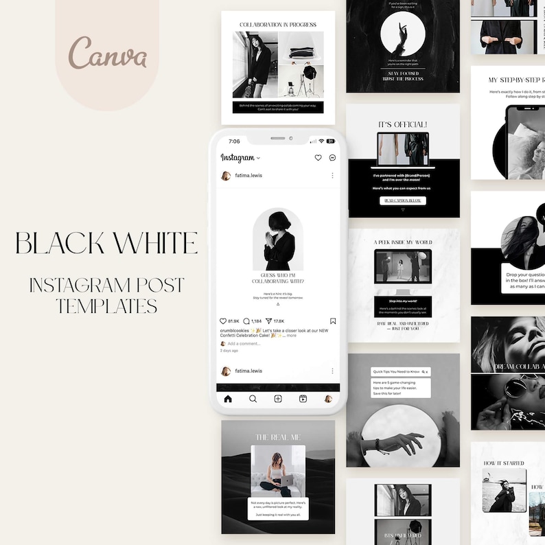 Black White Instagram Post Template | Minimal | Social Media Post Pack ...