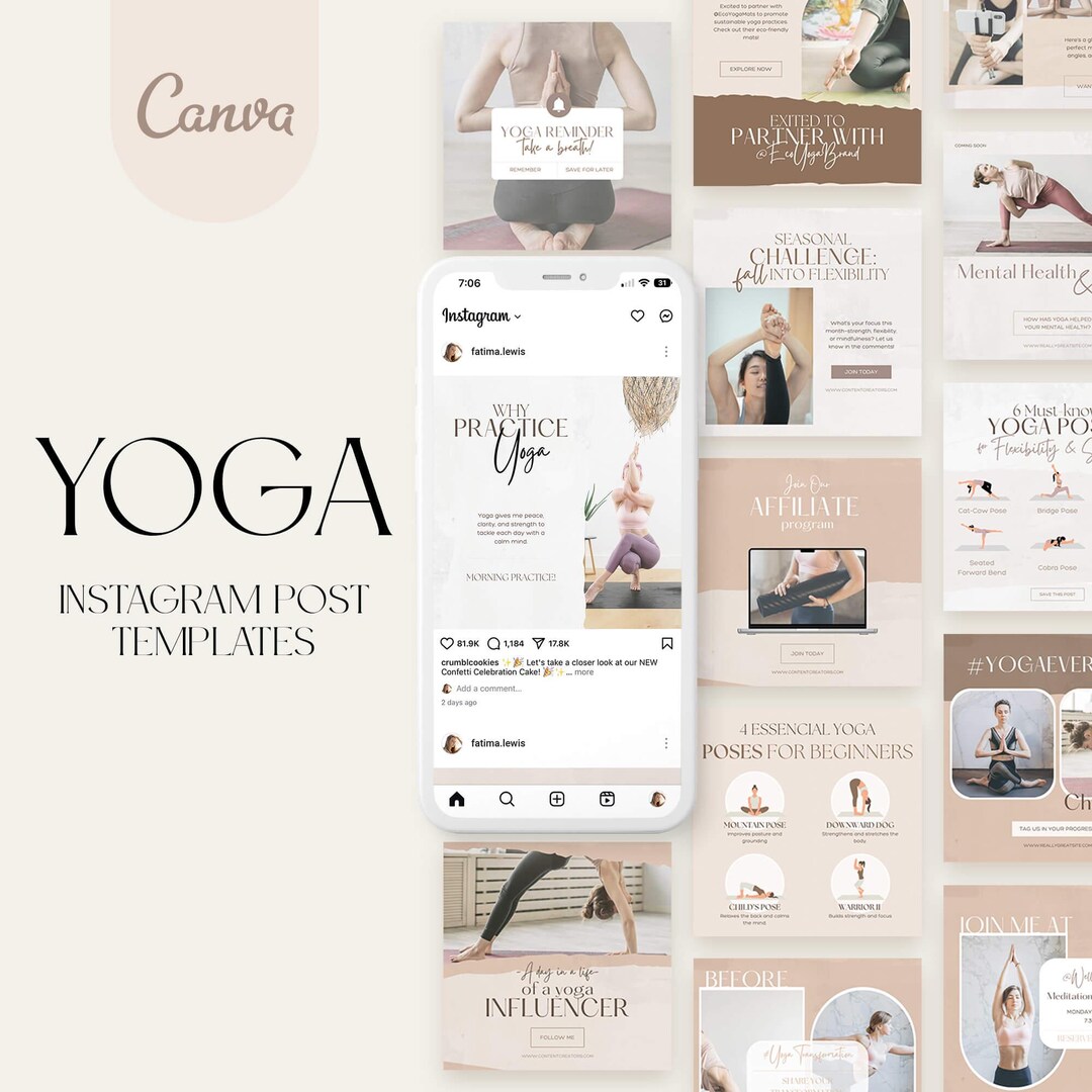 Yoga Instagram Post Templates | Yoga Teacher Wellness Coach | Fitness ...