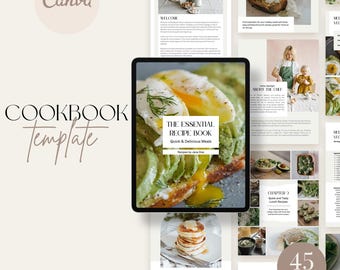 Kochbuch Vorlage | Bearbeitbare Rezeptbuchvorlage | Kochbuch zum Ausdrucken | Aesthetische Buchgestaltung | Mahlzeitenplaner und Rezeptbuch | Gesundes Essen