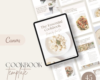 Cookbook Template | Canva Food Recipes | Printable Recipe eBook | Editable Meal Plan | Minimalist Book Design | Neutral Colors | Chef Book