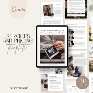 Services and Pricing Template | Photography Pricing Guide | Printable Pricing Guide | Services Brochure Template, Welcome Packet, Minimalist