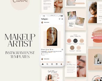 Makeup Artist Aesthetic Instagram Templates | Cosmetic Luxury Branding Skincare Beauty Blogger Esthetician Social Media Post Canva Templates