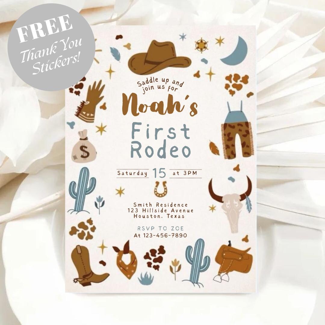 First Rodeo Birthday Invitation, Cowboy Party Invite, Editable Template ...