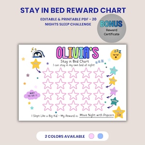 Editable Stay in Bed Chart for Kids, ADHD Tools for Kids, Kids Bedtime Routine Printable, Reusable Sleep Training Chart, Night Routine Chart