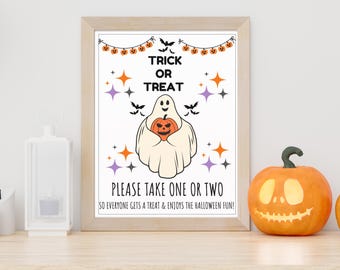 Trick or Treat Take One or Two Treat Printable Sign, Halloween Trick-or-Treat Sign, Help Yourself Treat Sign, Please Take a Treat Sign