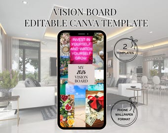 2026 Vision Board Canva Template, Phone Wallpaper Digital Vision Board, Vision Board Images, Vision Boards for Manifestation, 2026 Goals