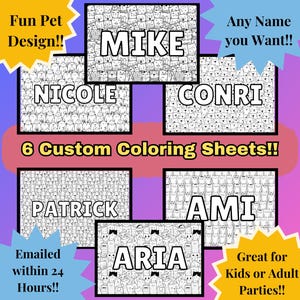 Custom Pet-Themed Coloring Pages | Personalized Name Coloring Sheets | Fun Activity for Kids & Adults | PDF Emailed with in 24 Hours