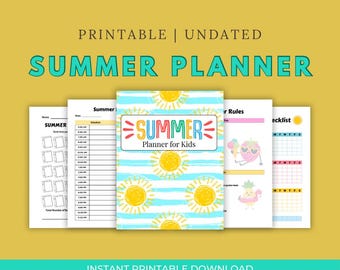 Summer Fun Kids Planner – 52 Page Printable PDF | Daily Checklists, Activities, Reading & Movie Logs, Summer To-Do Lists | Instant Download