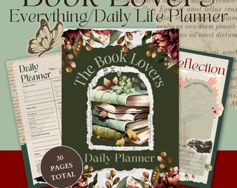 Book Lover’s Daily Planner | 30-Page Printable Planner | Bookish-Themed Organization & Reading Journal | Habit Tracker, Self-Care, Coloring