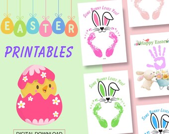 Easter Handprint & Footprint Art Printables – 6 Cute Designs for Kids | DIY Holiday Craft | Instant Download
