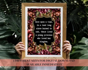 Throne of Glass Floral Quote Printable Wall Art | Digital Download | Sarah J. Maas Book Lover Decor | 5 Sizes Included