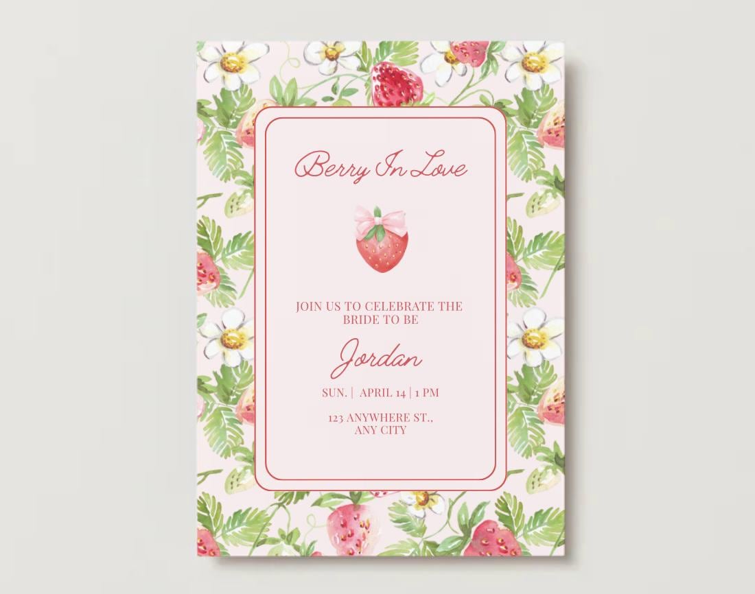 Berry In Love Bridal Shower Invitation Template