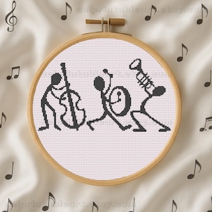 Stick Figure Orchestra Cross Stitch Pattern – Music Lovers Jazz Band Embroidery Design, Unique Handmade Gift Idea for Musicians Needlepoint