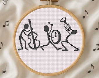 Punto croce con orchestra di figure stilizzate, ricamo per band jazz per amanti della musica, idea regalo unica fatta a mano per musicisti, punto croce, regalo digitale in formato PDF
