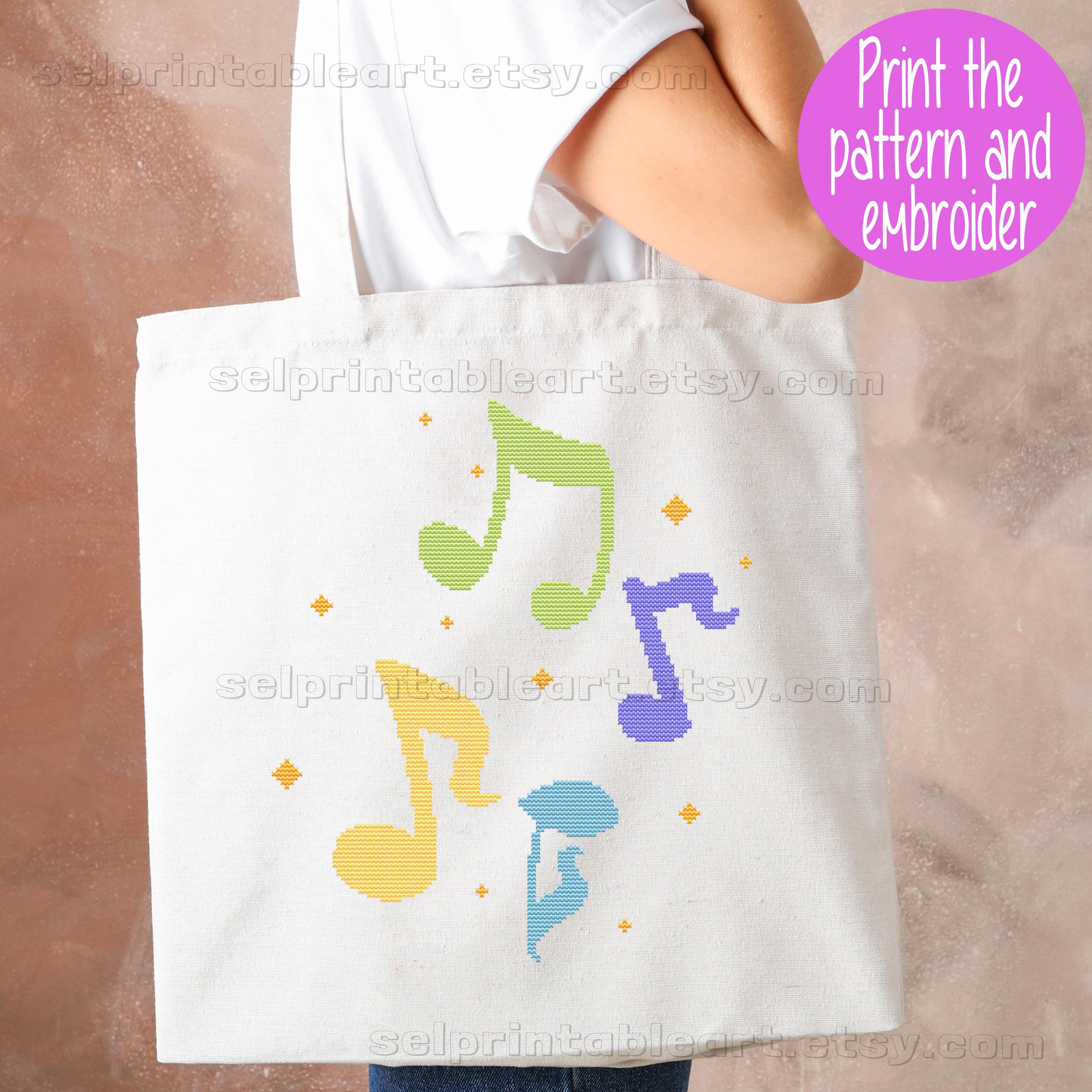 Colorful Music Notes Cross Stitch Pattern, Modern Musical Embroidery ...