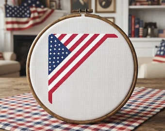 Modèle de point de croix d'angle du drapeau américain, broderie patriotique, broderie drapeau américain (PDF)