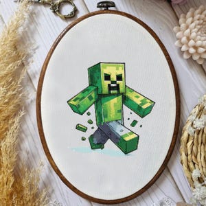 Creeper The Minecraft Characters Cross Stitch Embroidery Pattern, Instant Download PDF Files, Fun Play Embroidery For Clothes And Pillows