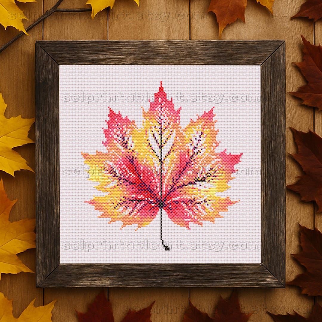 Decorative Maple Leaf Cross Stitch Pattern, Autumn Leaf Embroidery ...