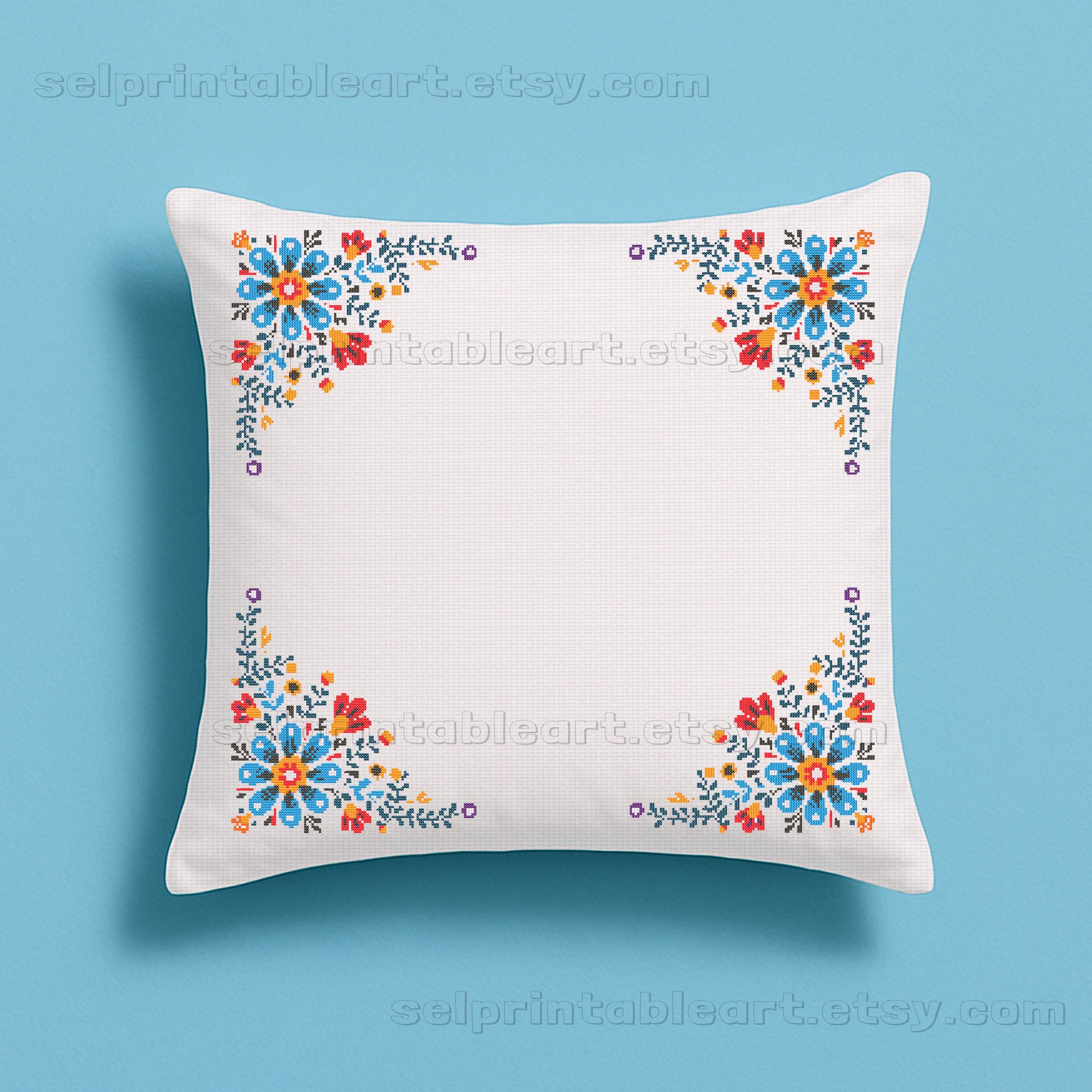 Mexican Talavera Corner Cross Stitch, Floral Folk Embroidery for