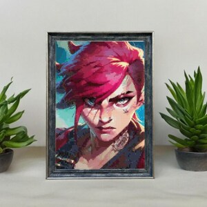 Arcane Vi Cross Stitch Chart, DIY Embroidery Design, Vi League of Legends Cross Stitch Pattern, Bordado moderno inspirado em LOL, Bordado