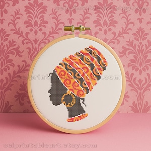 African Woman Cross Stitch Pattern, Ethnic Black Woman Embroidery, Afrocentric Beauty Cultural Decor DIY Gift Black History Art PDF