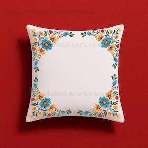 Boho Folk Kreuzstichmuster mit traditionellen mexikanischen Blumenmotiven - Stickdatei für rustikale Kissen Handtücher Bettwäsche Home Decor