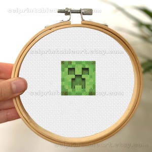 Creeper Face Minecraft Character Pixel Art Cross Stitch Pattern, Gioco divertente e ricamo facile per bambini, giocatori e arredamento per la casa
