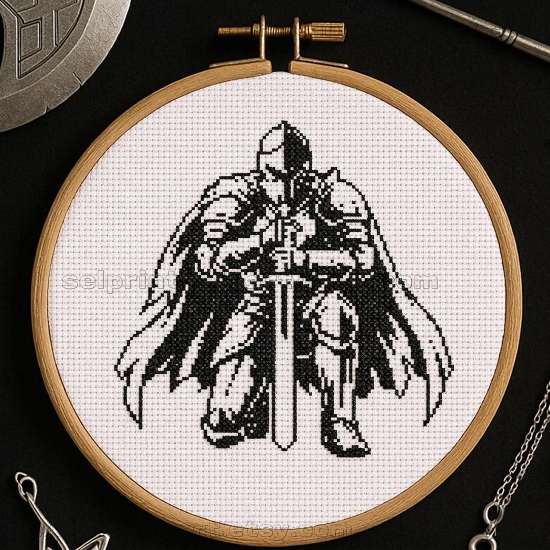 Kneeling Knight Cross Stitch Pattern, Medieval Warrior Sword Embroidery ...