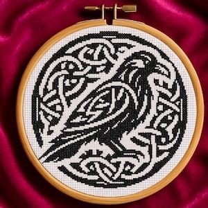 Celtic Raven Knotwork Cross Stitch, Gothic Norse Mythology Bird Embroidery PDF, Nordic Gift Pagan Decor DIY Handcraft, Instant Download