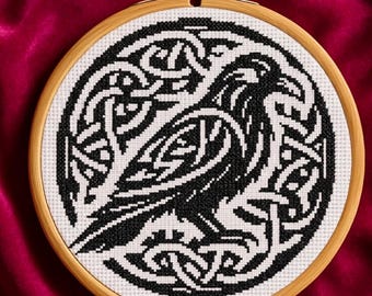 Celtic Raven Knotwork Cross Stitch, Gothic Norse Mythology Bird Embroidery PDF, Nordic Gift Pagan Decor DIY Handcraft, Instant Download