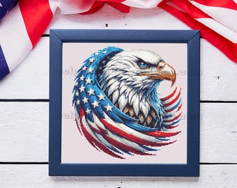 American Flag And Bald Eagle Cross Stitch Embroidery - Independence Day Pattern for 4th of July DIY Home Decor USA Flag Instant Download PDF