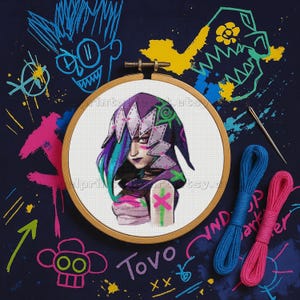 Jinx The Arcane Heroes Cross Stitch Chart, League of Legends Characters Embroidery Pattern, DIY Home Decor For Gamers, LOL Arcanefanart