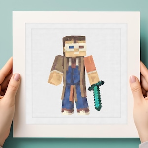 Minecraft-personage met bril kruissteek borduurpatroon, Minecraft Skins Home Decor voor gamers, pdf direct downloaden, Tidypattern