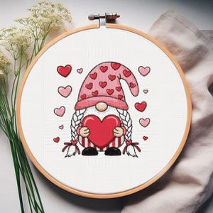 Hartkabouter kruissteek, valentijnskabouterpatroon, kabouterwanddecor, instant download, borduurwerk, grappige kruissteek, punto de cruz-patroon