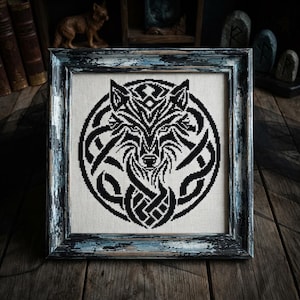 Tribal Wolf Celtic Cross Stitch, Nordic Wolf Knotwork Embroidery, Gothic Blackwork Animal Design, Pagan Wolf Wall Art DIY Digital Gift PDF