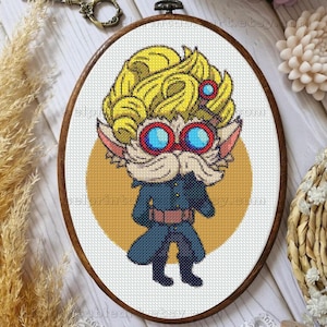 Heimerdinger The Inventor, Arcane Jinx Heroes Cross Stitch Chart, DIY Home Decor For Gamers, League of Legends Characters Embroidery Pattern