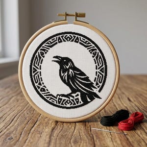 Gothmas Celtic Raven Cross Stitch Embroidery PDF, Gothic Mythology Bird Pattern, Mythology - Nordic Handwork DIY Needlework for Pagan Decor