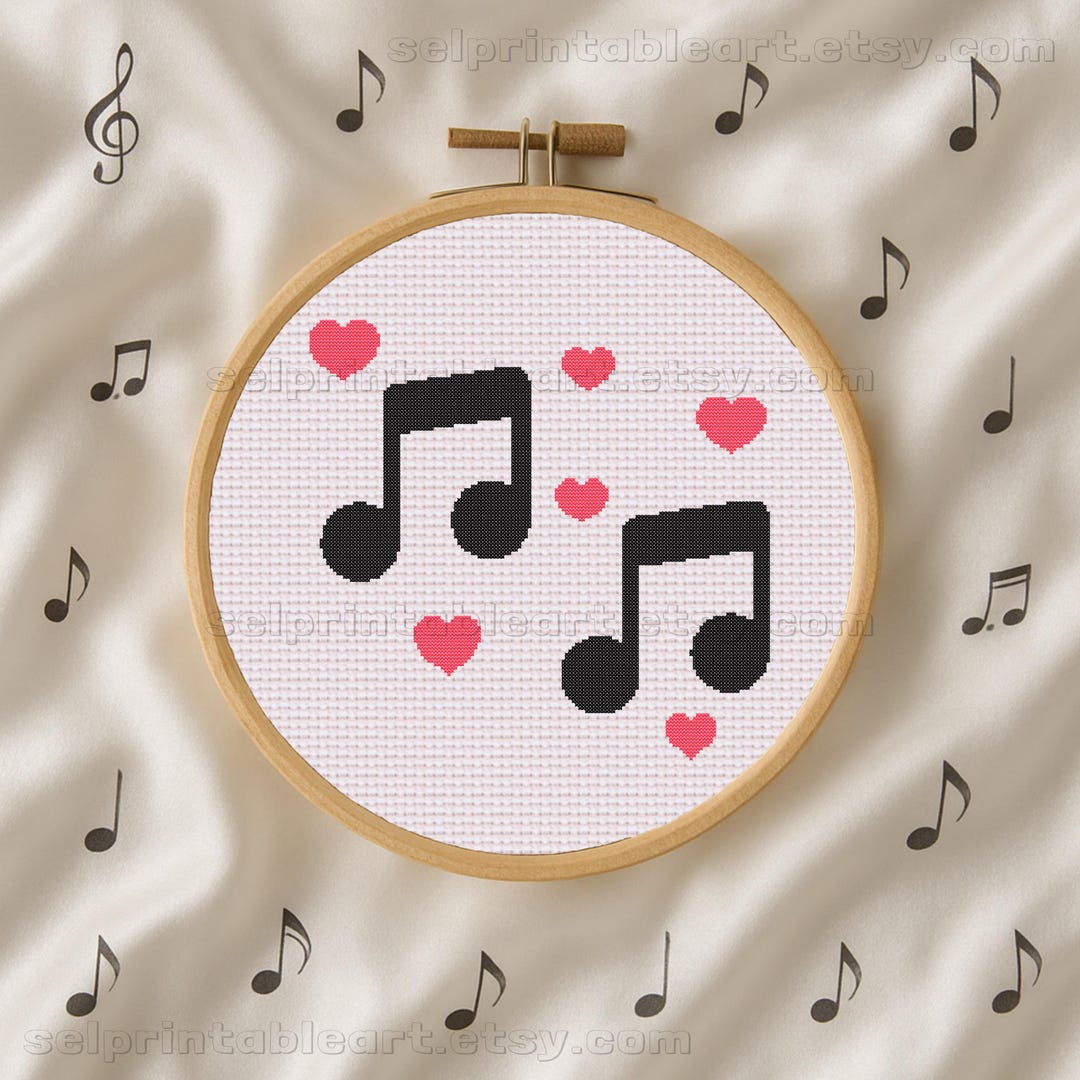 Heart Song Pattern Heart Music Notes Cross Stitch Pattern, Romantic Embroidery PDF ...