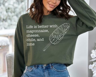 Sudadera de maíz callejero mexicano, divertida sudadera de cuello redondo para amantes de la comida