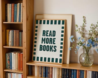 Impresión de "Leer más libros", regalo para lectores, póster de rincón de lectura, póster de tipografía verde