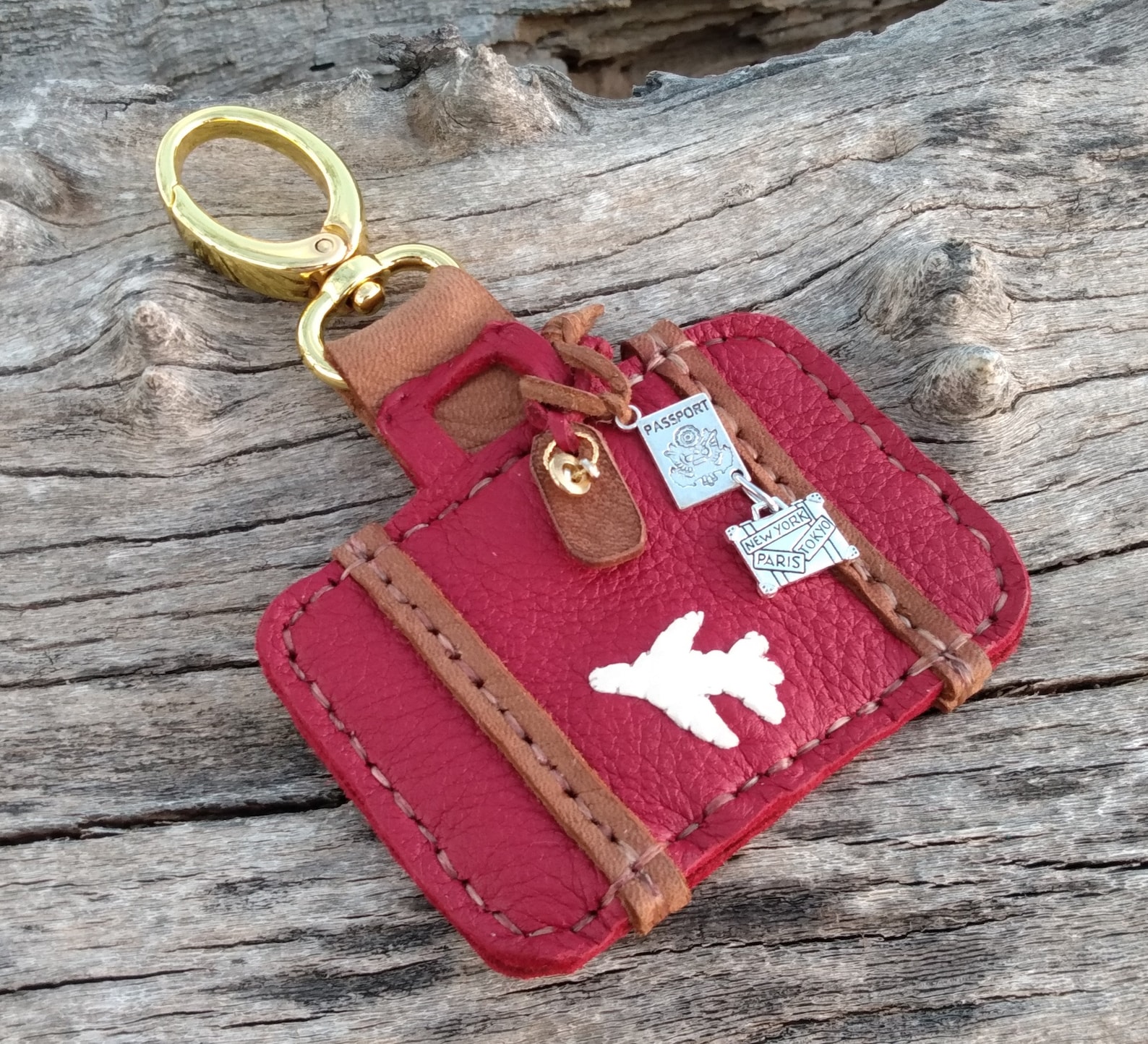 Luggage Bag Handbag Charm Genuine Red Leather Gold Clip On Etsy